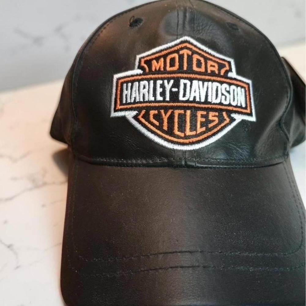 Unisex Harley Davidson Cowhide Leather Ball Cap Embroidered Logo New Without Tag